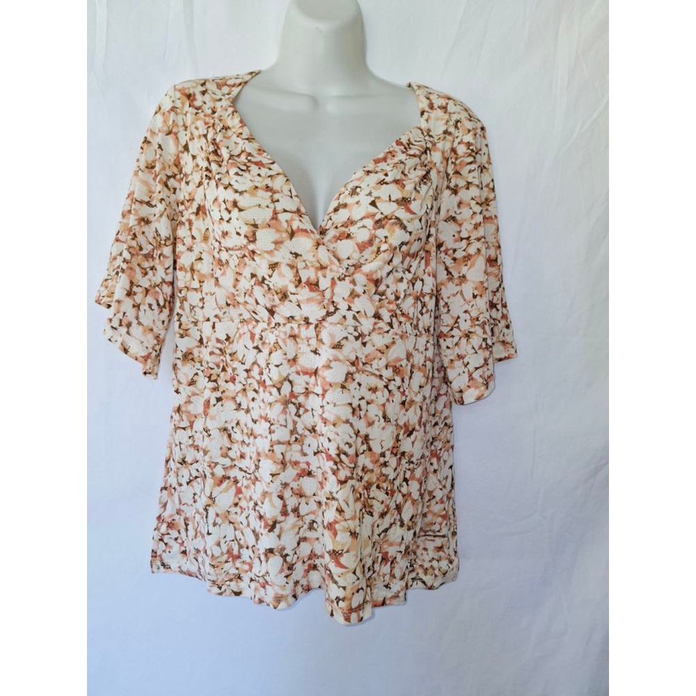 Nine & Co Floral XL White Brown surplice bloomcore Cottagecore Coquette blouse